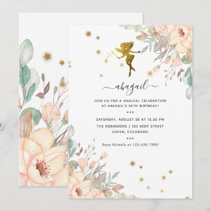 Roze en gouden feeën thema Meisje Verjaardagsfeest Kaart