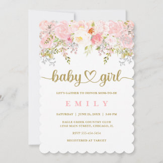 Roze en gouden Floral Baby shower Invitation Girl Kaart