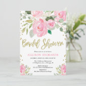 Roze en gouden florale rozen vrijgezellenfeest kaart (Staand voorkant)