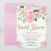 Roze en gouden florale rozen vrijgezellenfeest kaart (Voorkant / Achterkant)