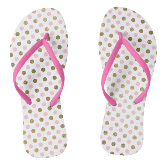 Roze en Gouden Folie Polka Dot Patroon Teenslippers (Voetbed)