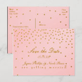 Roze en gouden folie stippen Save The Date briefka Aankondigingskaart (Voorkant / Achterkant)
