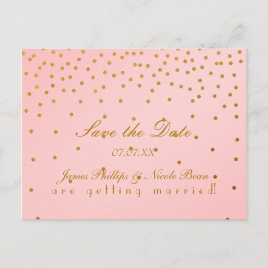 Roze en gouden folie stippen Save The Date briefka Aankondigingskaart (Voorkant)