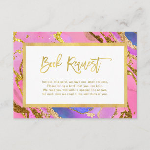 Roze en Gouden Geode Baby shower Book Request Informatiekaartje