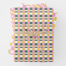 Roze en gouden geruite inpakpapier trio