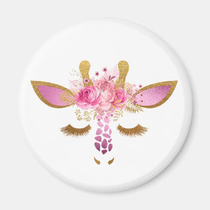 Roze en gouden Giraffe Magnet Magneet