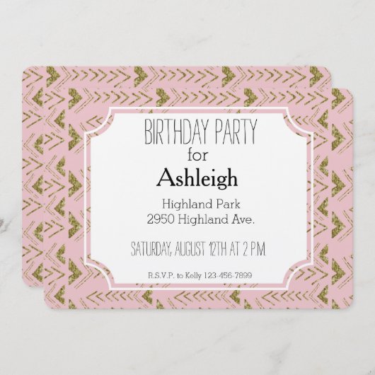 Roze en gouden Glam Pijlen verjaardag Kaart (Voorkant / Achterkant)