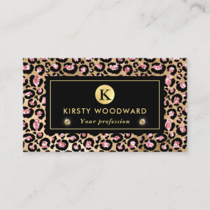 Roze en gouden glamour luipaardspattenpatroon visitekaartje