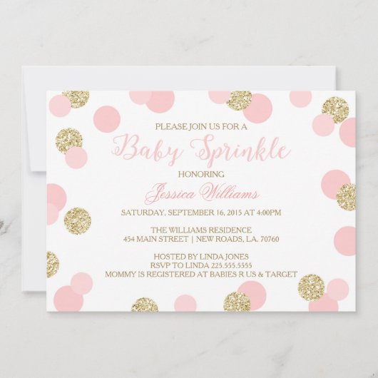 Roze en Gouden Glitter Baby Sprinkle Uitnodigingen (Voorkant)