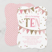 Roze en Gouden Glitter Banner 10e Verjaardagsfeest Kaart (Voorkant / Achterkant)