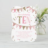 Roze en Gouden Glitter Banner 10e Verjaardagsfeest Kaart (Staand voorkant)
