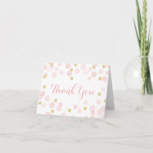 Roze en gouden Glitter Confetti Dank u kaart