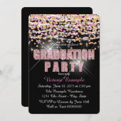 Roze en Gouden Glitter Confetti Graduation Party Kaart (Voorkant / Achterkant)