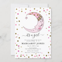 Roze en gouden Glitter Confetti Moon Baby shower