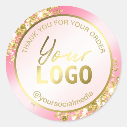 Roze en gouden glitter dank u pakket ronde sticker (Voorkant)
