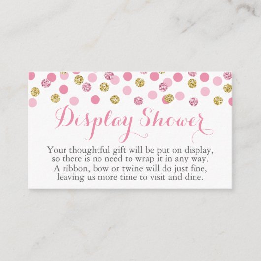 Roze en gouden Glitter Display Douche Inzetstuk Ka Informatiekaartje (Voorkant)