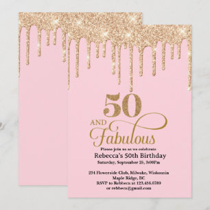 Roze en Gouden Glitter Drips 50ste verjaardag Uitn Kaart