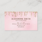 Roze en gouden glitter druppelscript fotografie visitekaartje (Achterkant)