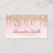 Roze en gouden glitter druppelscript fotografie visitekaartje (Voorkant)