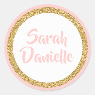 Roze en gouden Glitter Favor Sticker