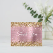 Roze en Gouden Glitter Folie 40e Verjaardag Bedank Briefkaart (Staand voorkant)