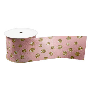Roze en Gouden Glitter Glam Stippen Patroon Lint