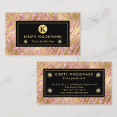Roze en Gouden Glitter Glam Tiger Stripes Patroon Visitekaartje (Voorkant / Achterkant)
