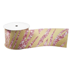 Roze en Gouden Glitter Glam Tijgerstrepen Patroon Lint