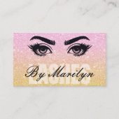 Roze en Gouden Glitter Ombre Lash QR Code Scannabl Visitekaartje (Voorkant)