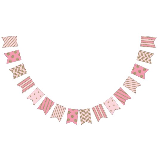 Roze en gouden Glitter Patterned Vlaggetjes (Alle)