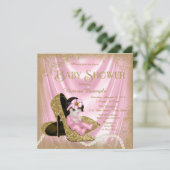 Roze en gouden Glitter Schoen Parel Baby shower Kaart (Staand voorkant)