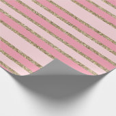 Roze en gouden Glitter Stripes Cadeaupapier (Hoek)