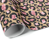 Roze en gouden glitters glam luipaardvlekkenpatroo cadeaupapier (Rol Hoek)