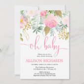 Roze en gouden groen bloemenmeisje baby shower kaart (Voorkant)