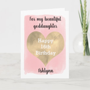 Roze en Gouden Hart 16e Verjaardag Dochter van Pee Kaart