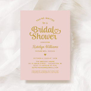 Roze en gouden hart script bruiloft Vrijgezellenfe Kaart