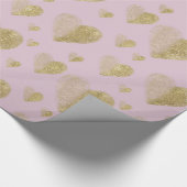 Roze en gouden harten cadeaupapier (Hoek)
