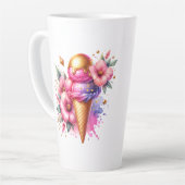  Roze en Gouden Ice Cream Cone Gepersonaliseerd Latte Mok (Linkerhoek)