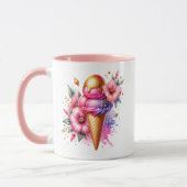 Roze en Gouden Ice Cream Cone Gepersonaliseerd Mok (Links)