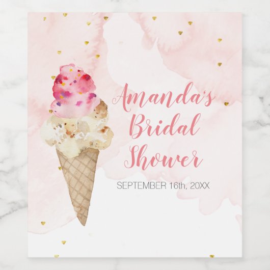 Roze en Gouden Ijs Bruiloftsborrel Wijn Etiket (Enkel label)