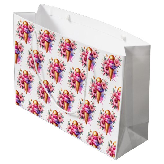 Roze en gouden ijs Gouden Verjaardag Groot Cadeauzakje (Achterkant Gekanteld)