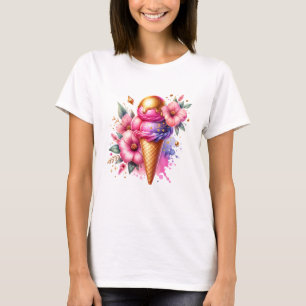  roze en gouden ijsco bloemig t-shirt