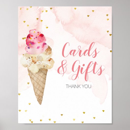 Roze en Gouden Ijskaarten & Cadeaus Poster (Voorkant)