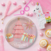 Roze en gouden kerstboom en sterren papieren bordje (Feest)