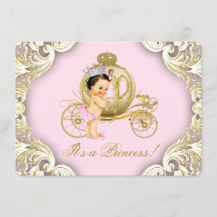 Roze en gouden koets Royal Princess babyborrel Kaart