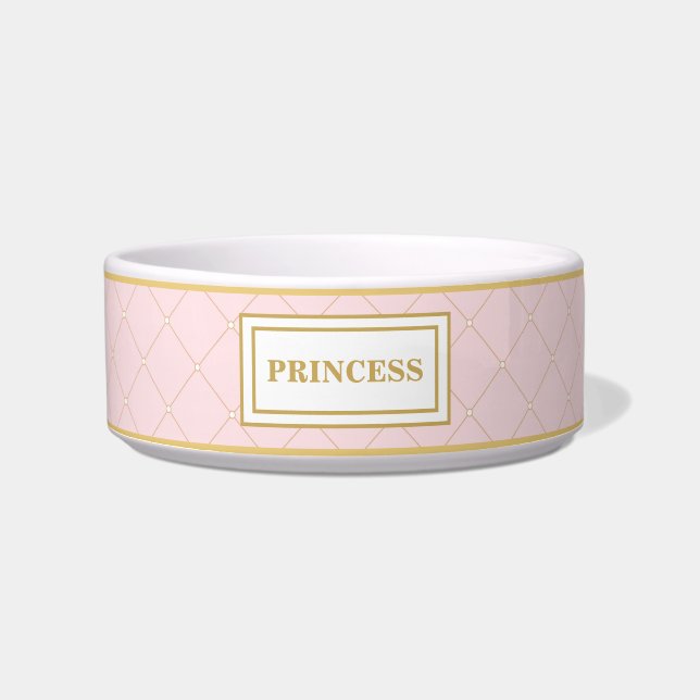  roze en gouden koninklijke prinses Cat Dog Pet Voerbakje (Voorkant)