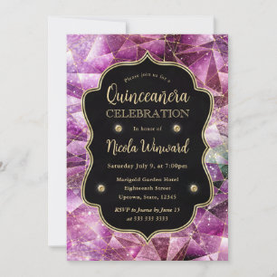 Roze en Gouden Kristal Galaxy Quinceanera Foto Kaart