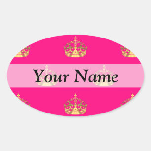 Roze en gouden kroonpatroon ovale sticker