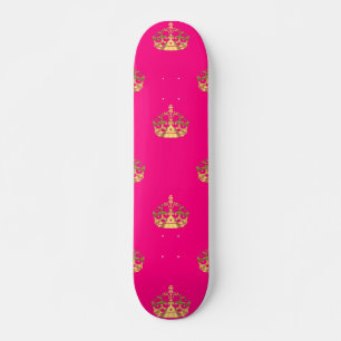 Roze en gouden kroonpatroon skateboard