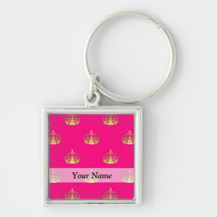 Roze en gouden kroonpatroon sleutelhanger